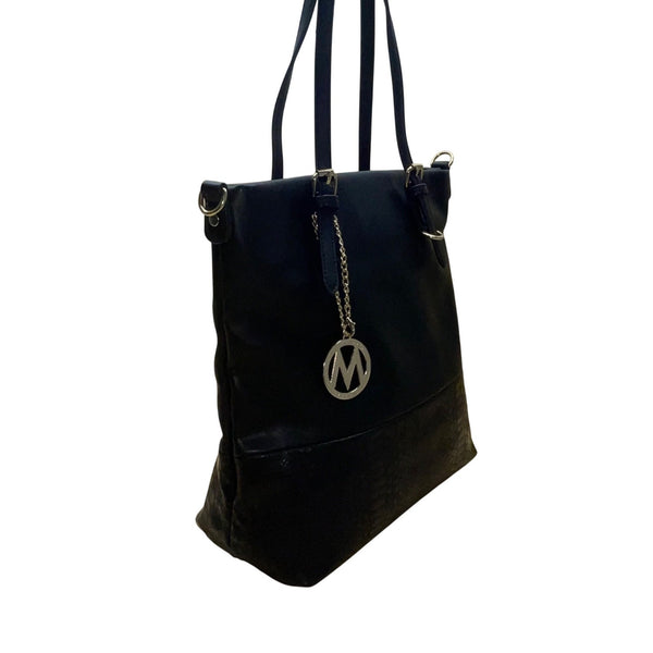 Mia K Farrow Women’s Black Faux Leather Gold Accents Zipper Pockets Tote Bag