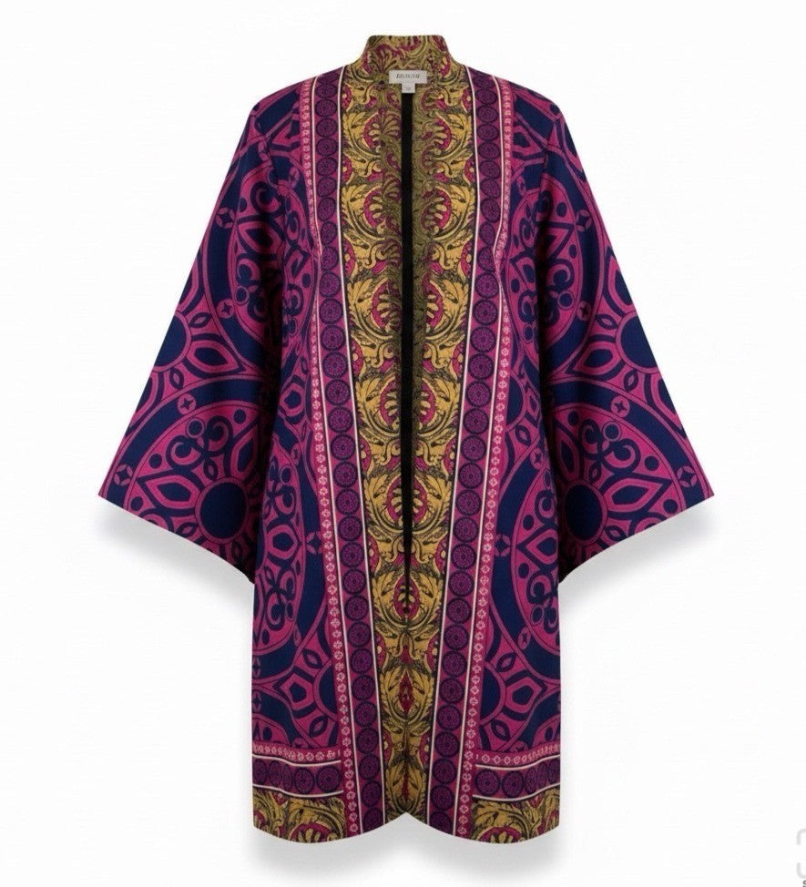 Chicos Womens Pink & Yellow Open Front Kimono With Bold Abstract Pattern Size 2
