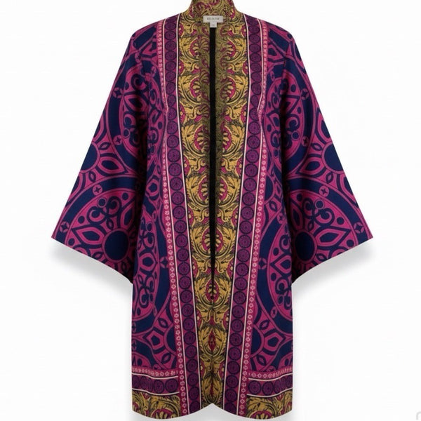 Chicos Womens Pink & Yellow Open Front Kimono With Bold Abstract Pattern Size 2