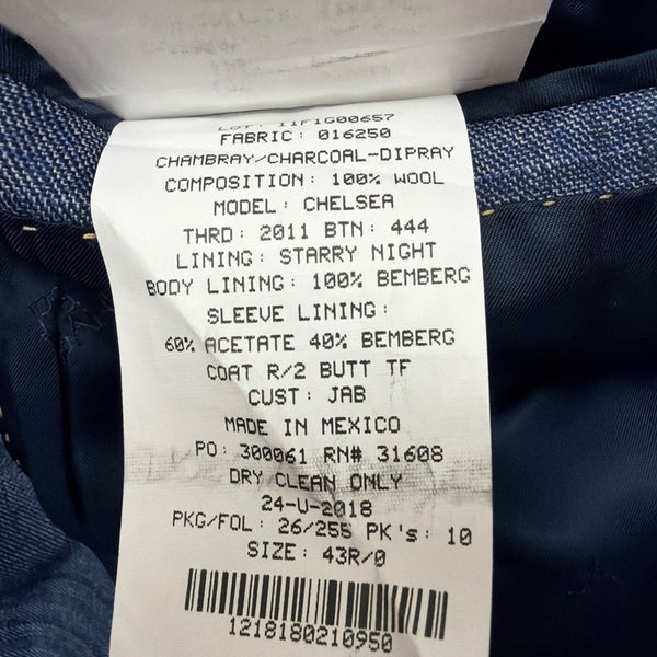 Jos. A. Bank Mens Blue Wool Plaid Suit Jacket Reserve Collection Size 43R