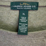 Lauren Ralph Lauren Womens Olive Cotton Knit Pullover Top W/Suede Accents Sz XL