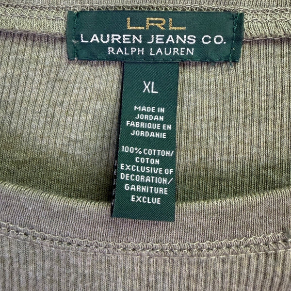 Lauren Ralph Lauren Womens Olive Cotton Knit Pullover Top W/Suede Accents Sz XL
