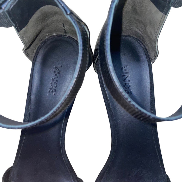 Vince Womens Black Lizard-Embossed Leather Ankle Strap Raine City Sandals Sz 10M