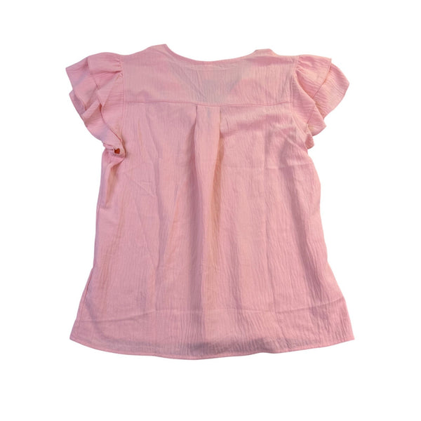 Blooming Jelly Womens Pink V-Neck Ruffle Sleeve Blouse Top Size L