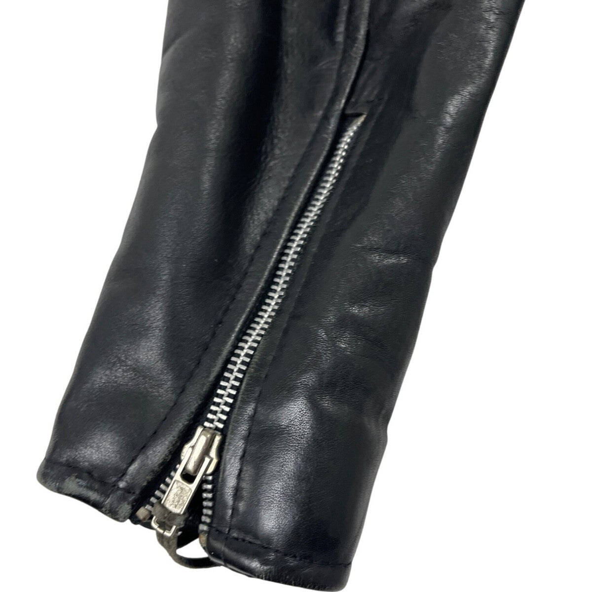 Vintage First Genine Leather Black Motorcycle Jacket With Zipper & Snap Details