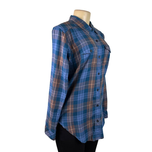 Kavu Womens Blue Plaid Long Sleeve Button-Up Shirt High Horizon Size S