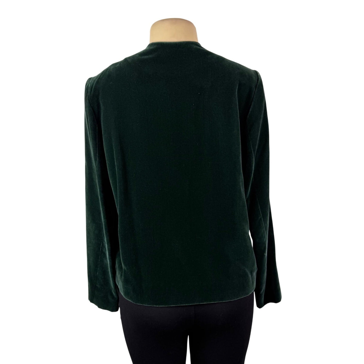Galerias Preciados Womens Green Velvet Embroidered Open Front Blazer Sz 46