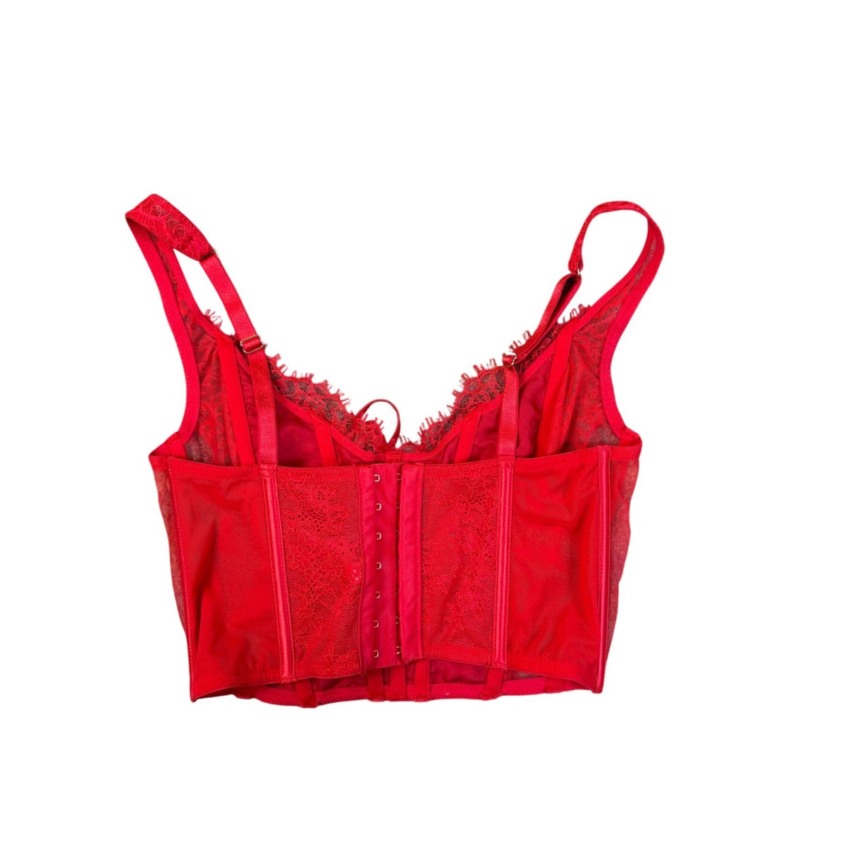 Victorias Secret Womens Red Lace Corset Top Adjustable Straps Hook Back Sz S-DD