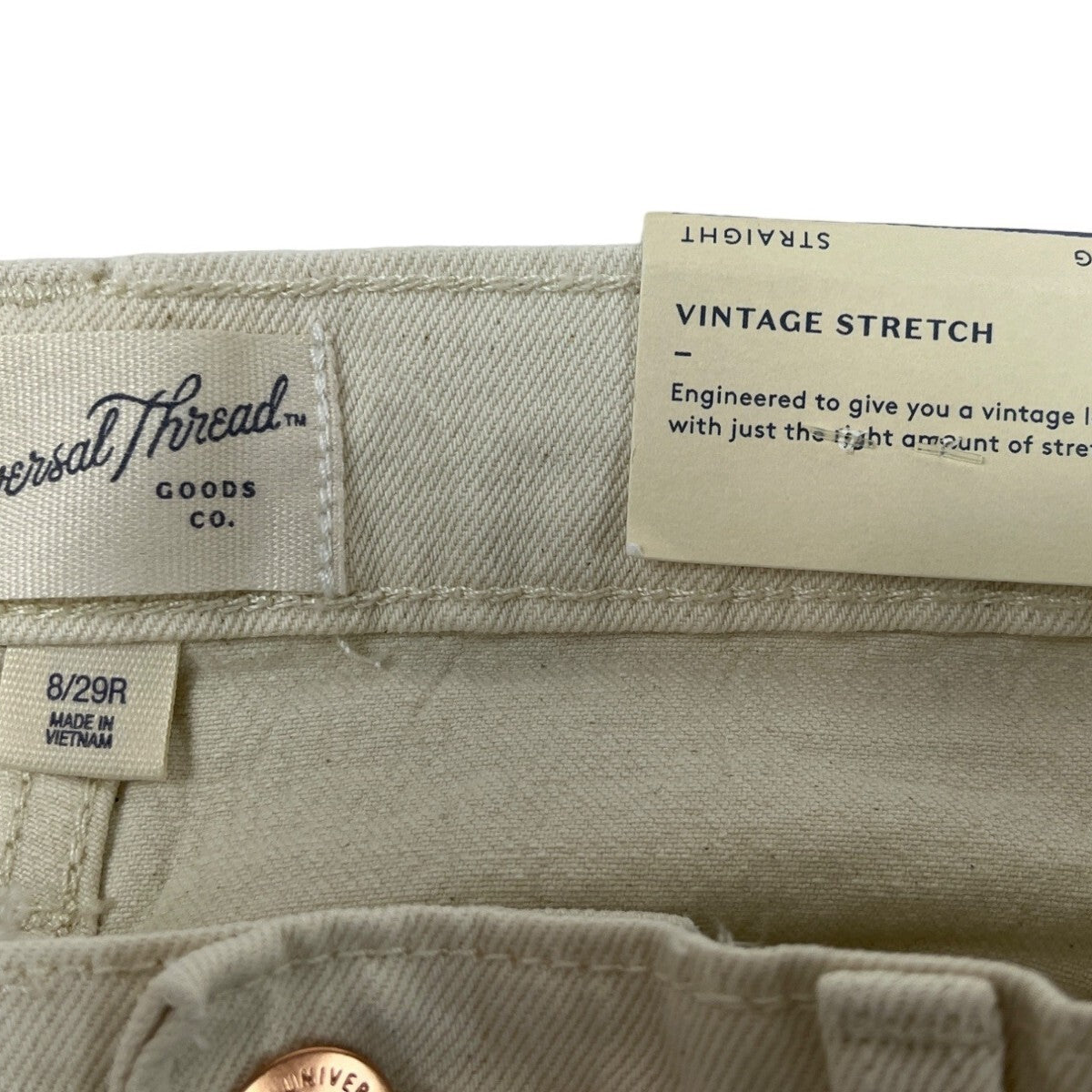 Universal Thread Womens Vintage Stretch High-Rise Straight Jeans 8/29R Beige Cot