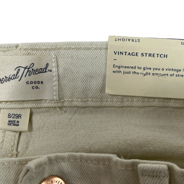 Universal Thread Womens Vintage Stretch High-Rise Straight Jeans 8/29R Beige Cot