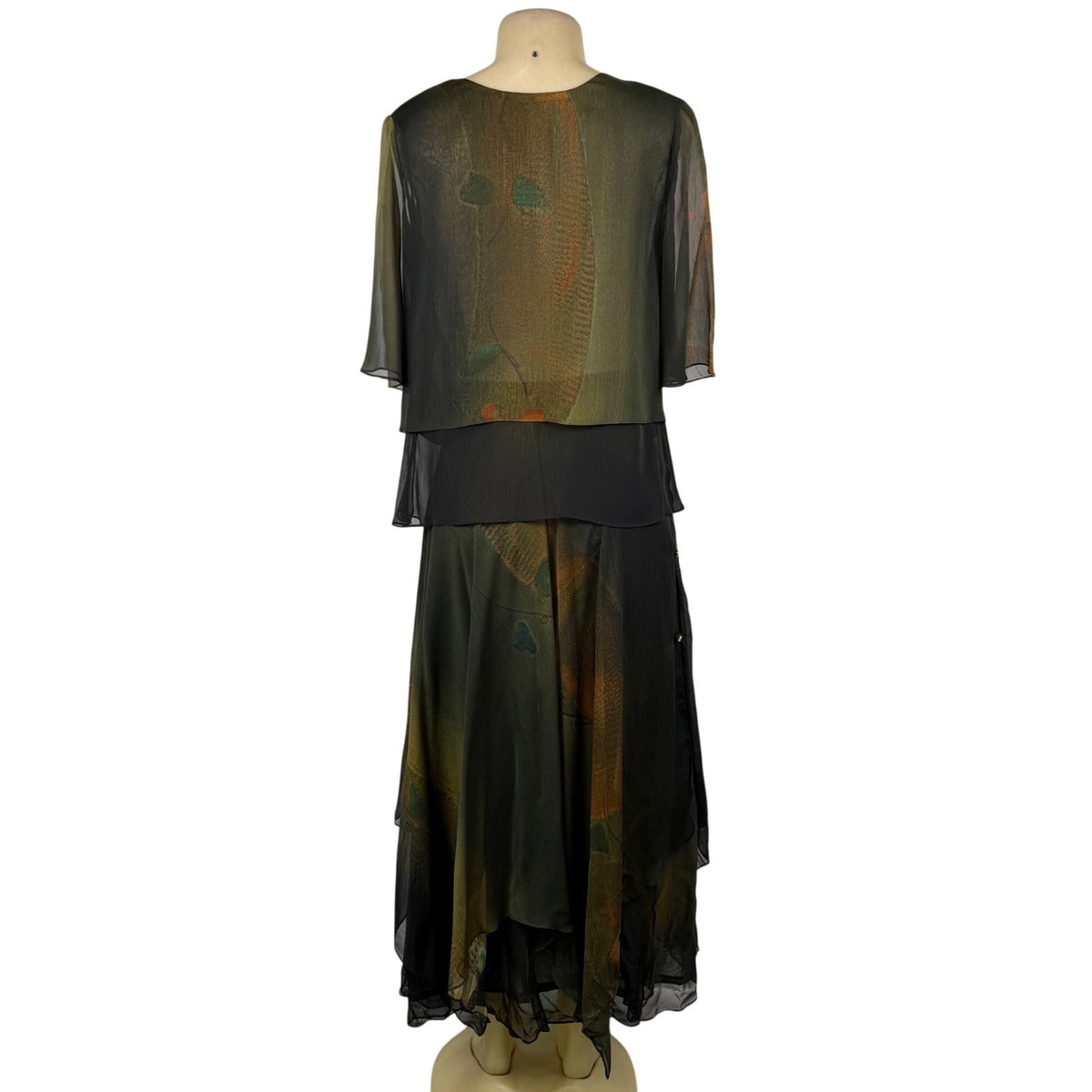 Suzanne Womens Green & Orange Chiffon Skirt & Sheer Jacket Set Floral Sz S