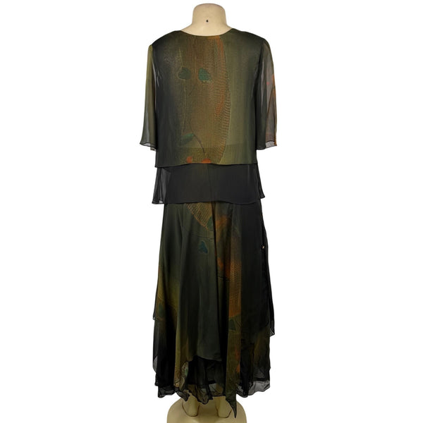 Suzanne Womens Green & Orange Chiffon Skirt & Sheer Jacket Set Floral Sz S