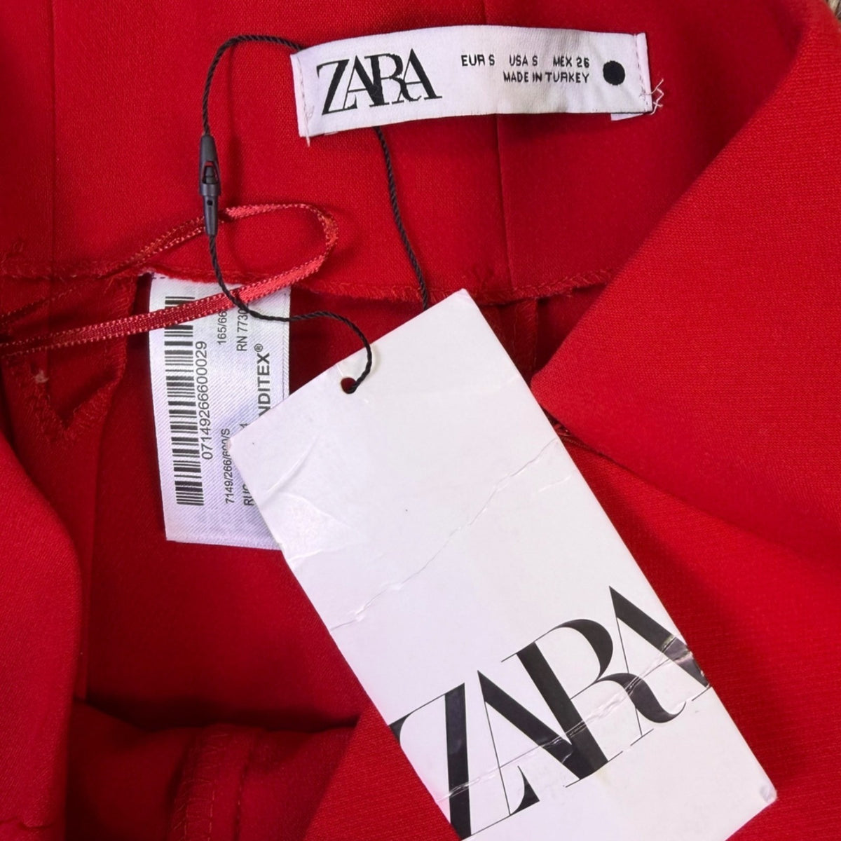 Zara Womens Red Wide-Leg High-Waist Trousers Size S