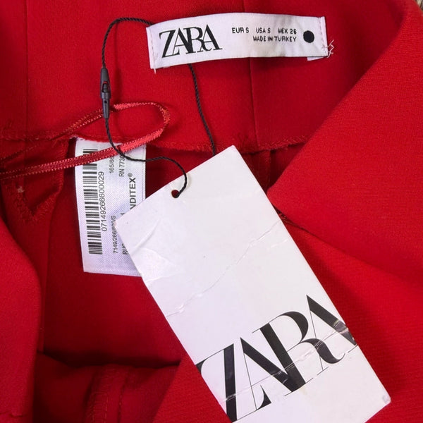 Zara Womens Red Wide-Leg High-Waist Trousers Size S