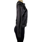 Theory Womens Black Leather Jacket Small Italy Epaulet Bomber Style Zip Closure
