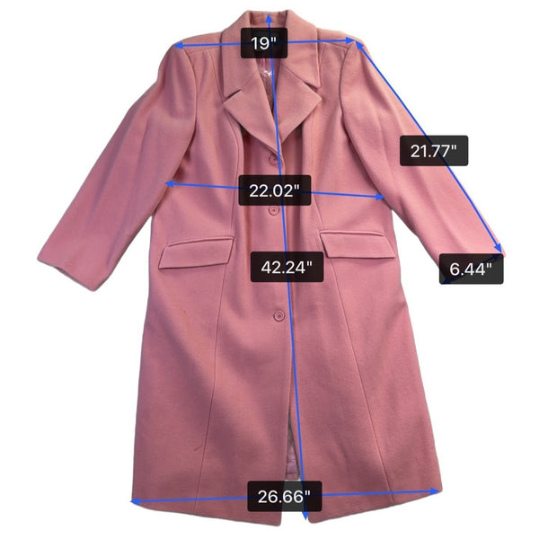 Jessica London Womens Pink Wool Blend Long Button-Front Coat Size 20WT