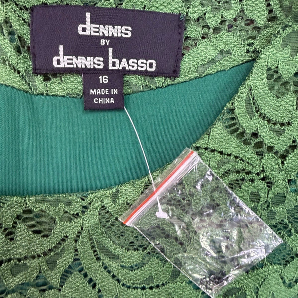 Dennis Basso Womens Green Lace Dress Half Bell Sleeves Size 16