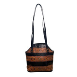 Women’s Black Brown Leather Patterned With Dual Shoulder Straps Tote Bag