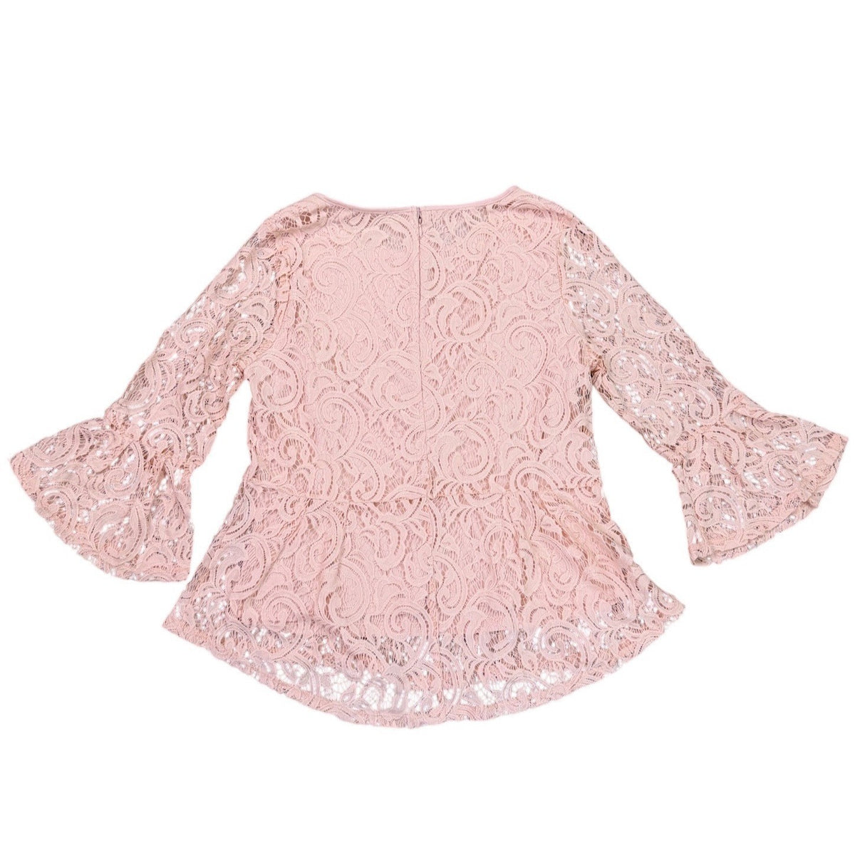 Adrianna Papell Womens Pink Lace & Bell Sleeve Peplum Blouse Size L