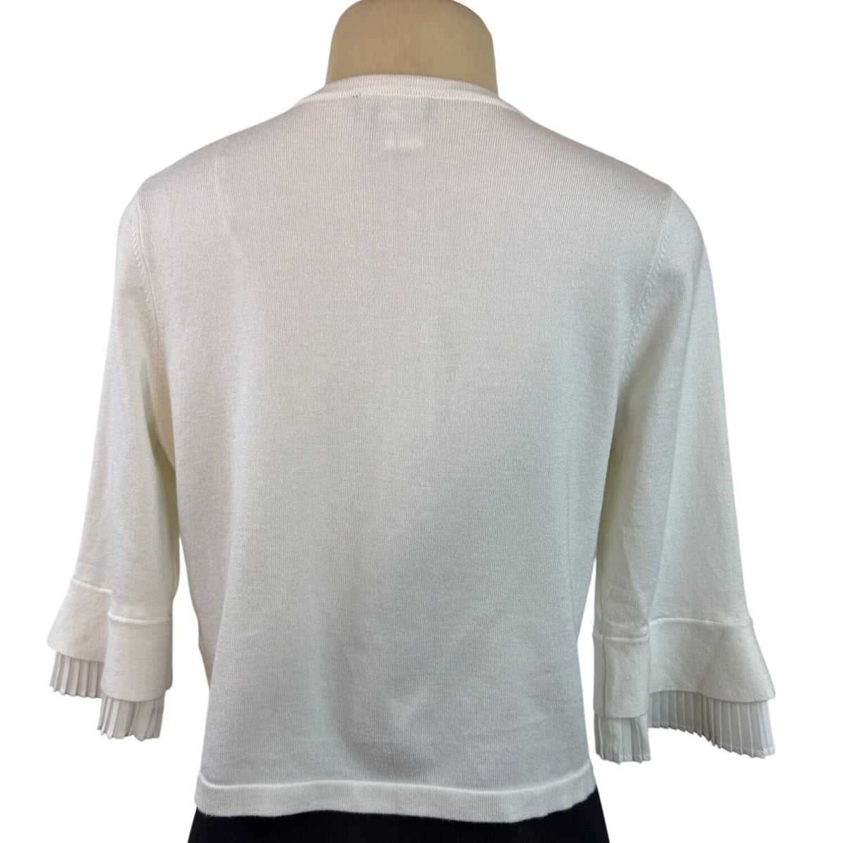DKNY Womens Open Front Cardigan With Pleated Cuffs White 3/4 Sleeve
