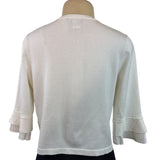 DKNY Womens Open Front Cardigan With Pleated Cuffs White 3/4 Sleeve