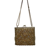 Vintage Women’s Gold Crystal Beaded Clutch Bag With Chain Strap & Satin Lining