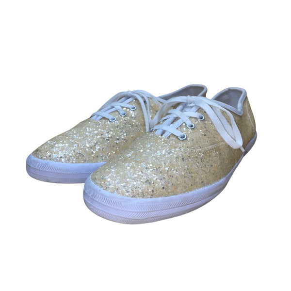 Keds Women’s Gold Glitter & White Lace-Up Casual Flat Sneakers Size 8