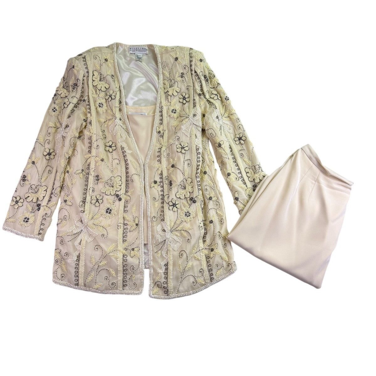 Blacktie Oleg Cassini Womens Beige Two-Piece Tank Top & Skirt Set Size 14