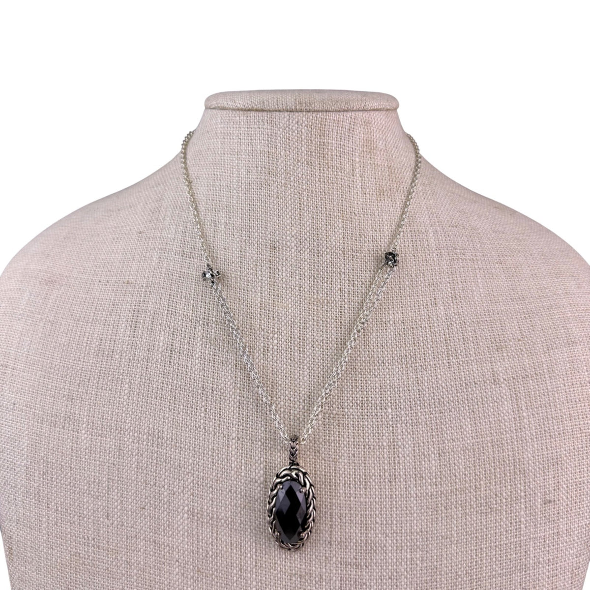 Premier Designs Womens Silver Tone Necklace & Earrings Set Black Oval Pendant