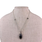 Premier Designs Womens Silver Tone Necklace & Earrings Set Black Oval Pendant