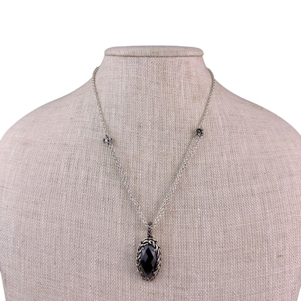 Premier Designs Womens Silver Tone Necklace & Earrings Set Black Oval Pendant