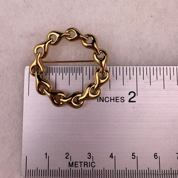 Monet Gold Tone Textured Pin Brooch Circular Chain-Inspired Design