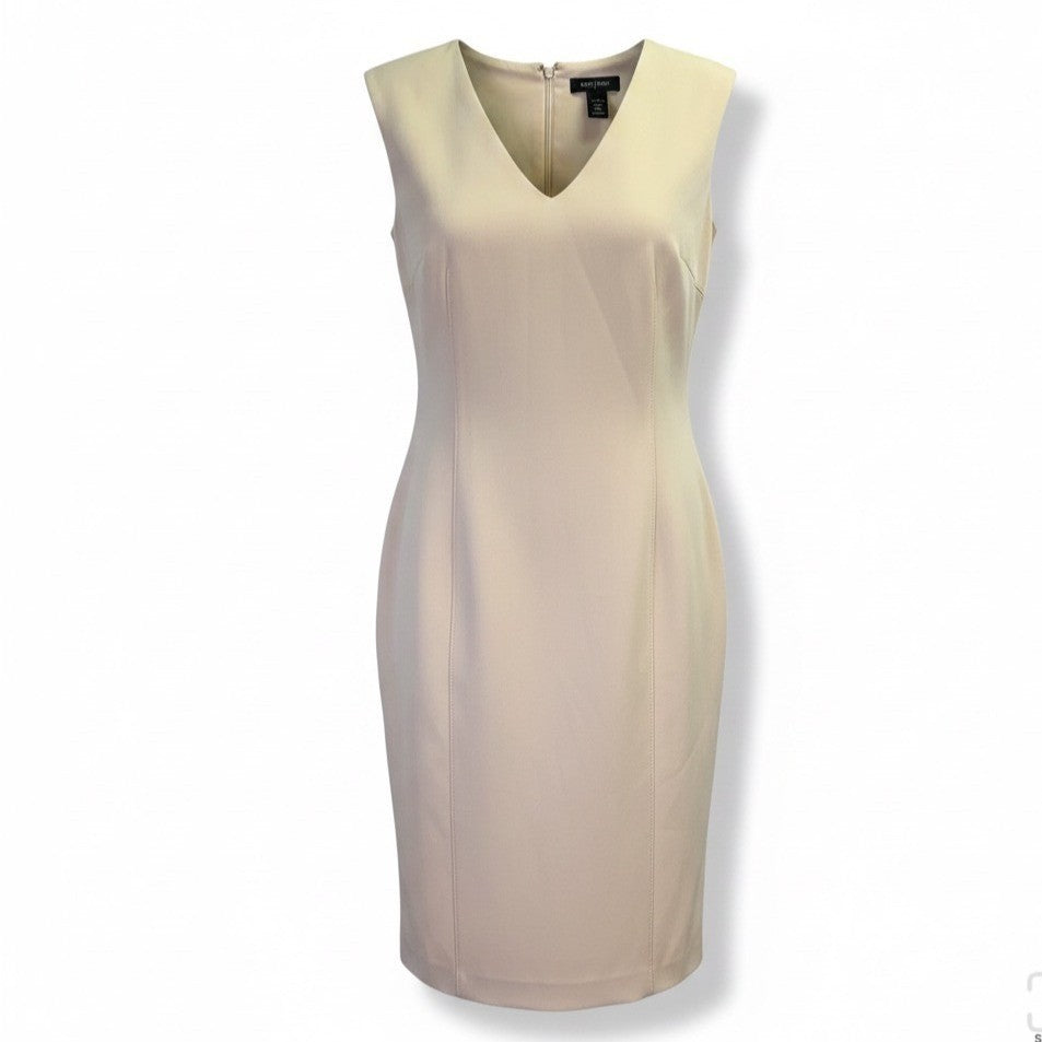 White House Black Market Womens Beige Polyester Blend Sleeveless Sheath Dress Si