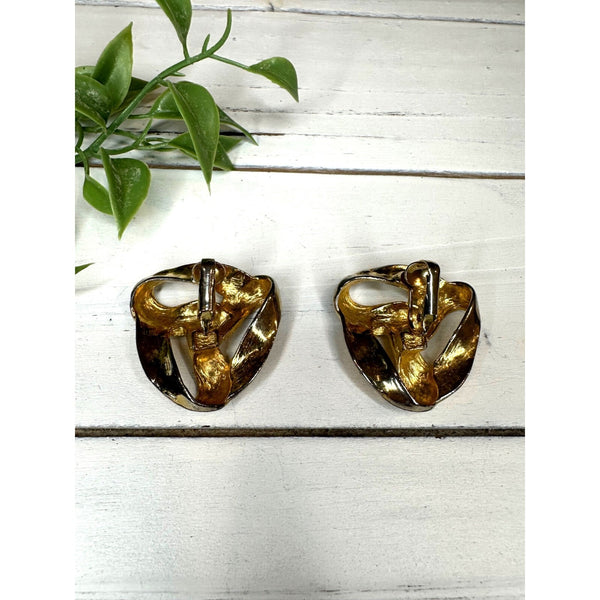 Vintage Gold Tone Knotted Clip On Earrings
