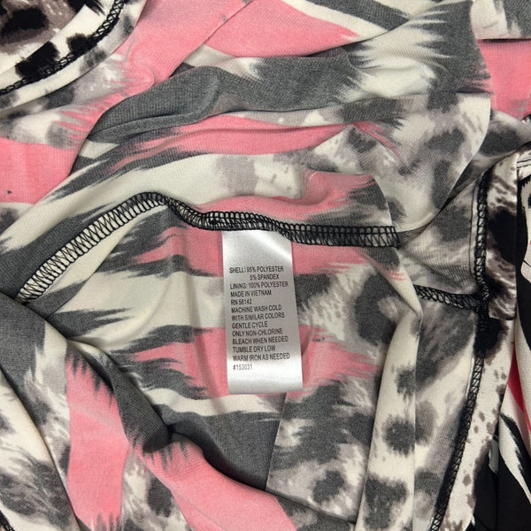 London Style Collection Womens Maxi Dress 12P Pink & Black Abstract Print Sleeve