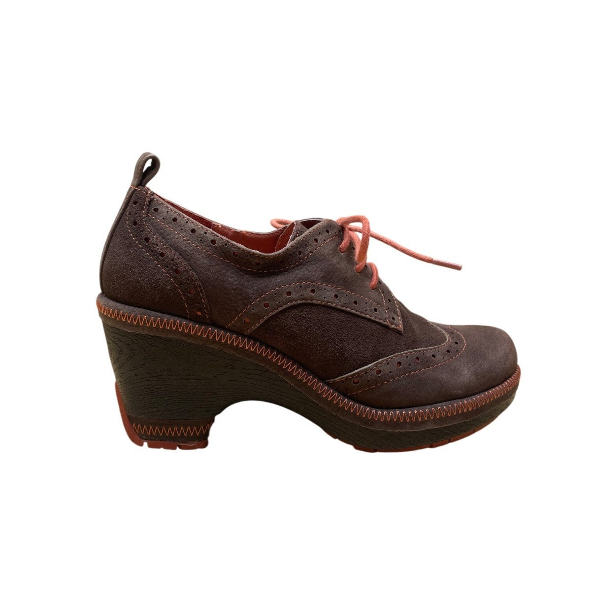 Jambu Women’s Brown Leather With Brogue Design Lace-Up Sport Wedge Boots Size 6M