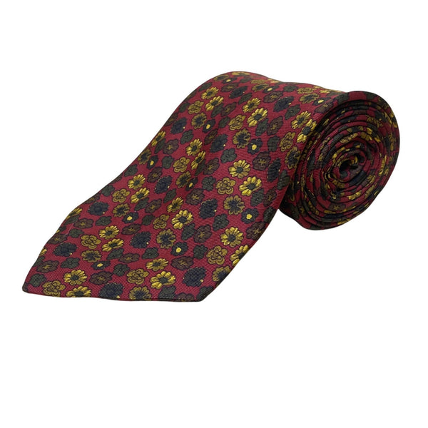 Vintage Brooks Brothers Red & Yellow Silk Floral Print Tie Approx. 58"x3.5"