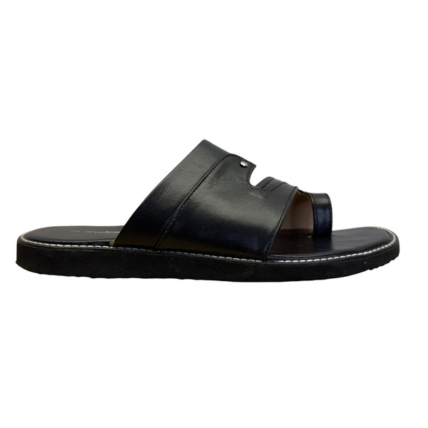 Sreeleathers Black Leather Cushioned Soles Open-Toe Chappal Sandals Sz 10US