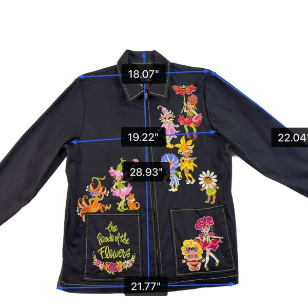 Bob Mackie Womens Black Floral Embroidered Jacket "Parade Of The Flowers"  Sz L