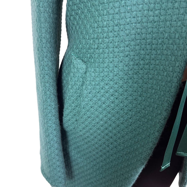 Kristina Ti Green Waffle Coat With Satin Ribbon Tie Waist Made In Italy Size M