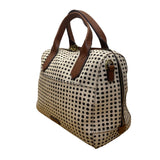 Fossil Women’s White/Black Polka Dot With Brown Handles Duffel Satchel Tote