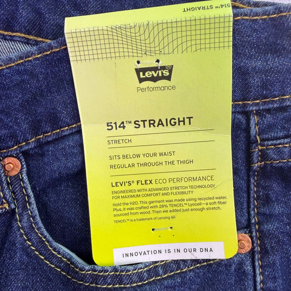 Levis Mens Dark Indigo Denim Stretch Straight Jeans 514 Flex Eco Size 29x30