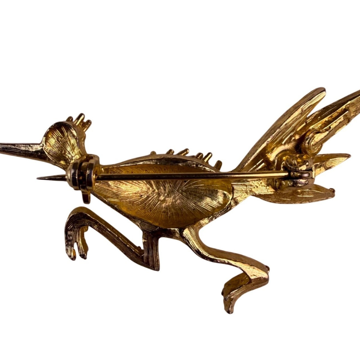 Vintage Gold Tone Roadrunner Brooch Pin Speckled Detailing Retro Jewelry