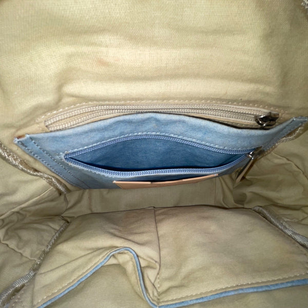 Role Model Women’s Blue & Khaki Canvas & Faux Leather Adjustable Straps Backpack