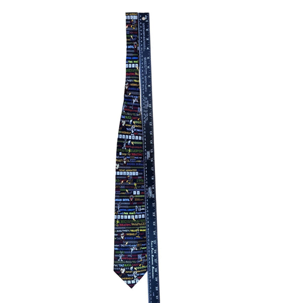 Warner Bros Mens Multi-Color Silk Looney Tunes Computer Graphics Tie 3.75 Wide