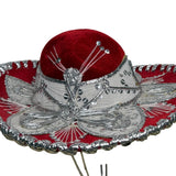 Pigalle Red & Silver Adult Mexican Sombrero Hat Velour Embroidered Traditional F