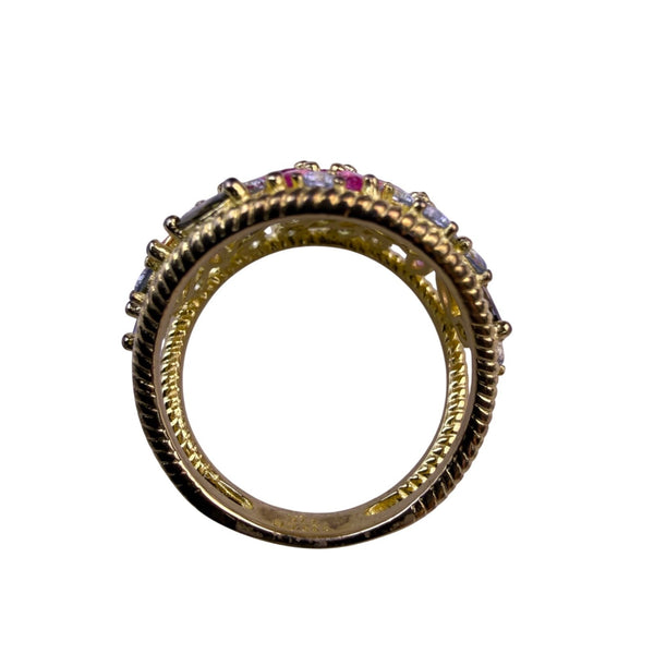 Cate DArgent Womens Gold Tone Sterling Silver 925 Floral Swarovski Bouquet Ring