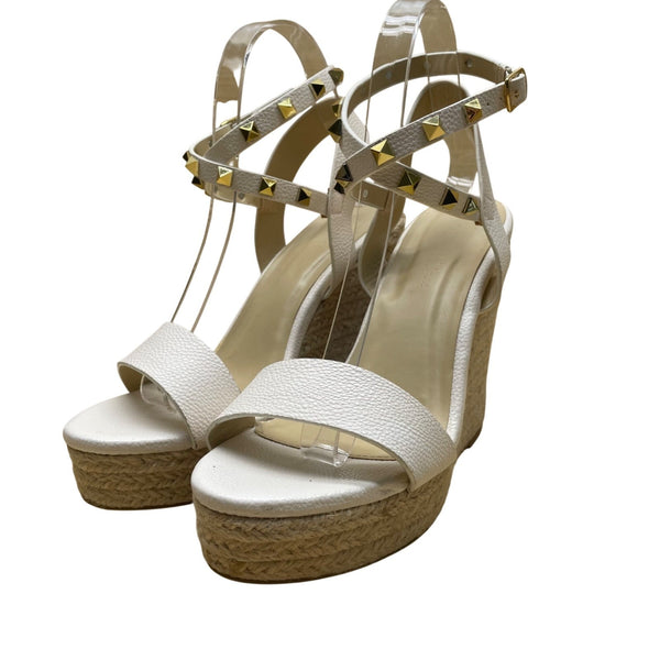Wild Diva Women’s White Studded Strappy Espadrille Wedge Sandals Size 7.5