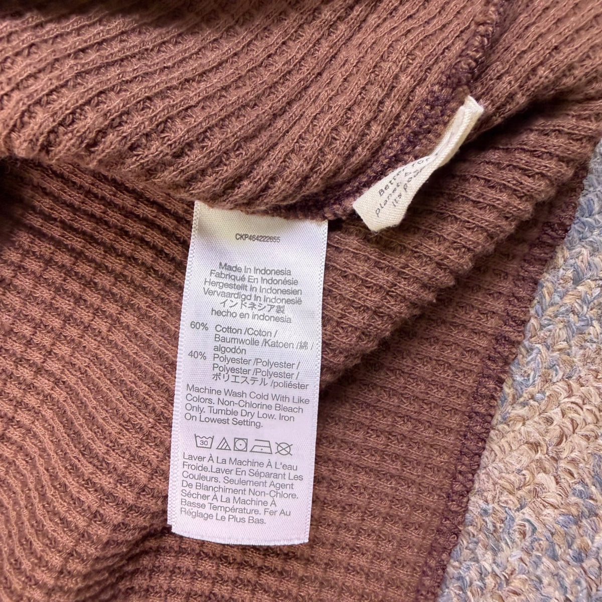 Madewell Womens Brown Cotton Blend Textured Knit Waffle Long Sleeve Top Size L