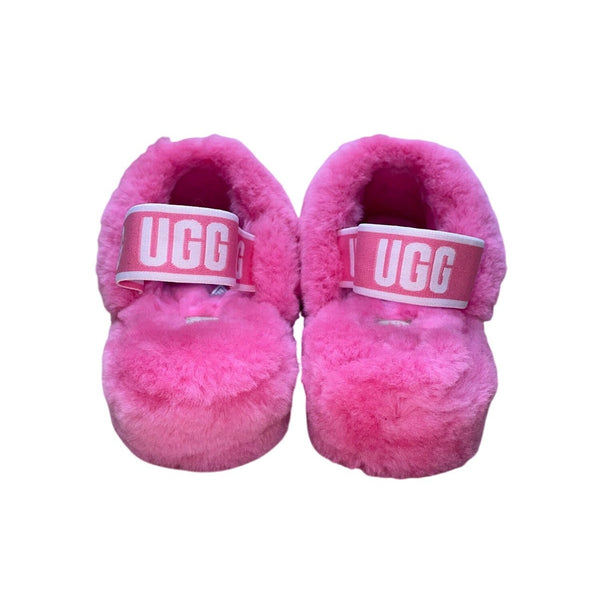 UGG Women’s Pink Fluffy Lamb Fur Strap Open-Toe Yeah Slide Sandals Size 9